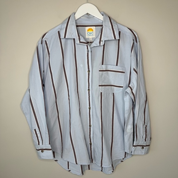 C&C California Tops - C & C California | NWT 100% Blue and Brown Stripe 100% Cotton Button Down Shirt
